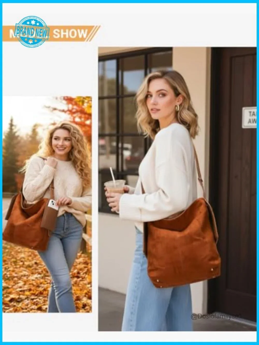 Suede Hobo Shoulder Bag Crossbody Purse Tote Handbag With Adjustable Strap